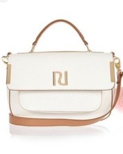 Womens' River Island Faux Leather Medium Shoulder Bag Tan & White Gold Hardware