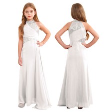 UK Girls Shiny Bridesmaid Party Gown Halter Sleeveless Maxi Dress for Wedding 