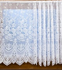 WHITE NET CURTAIN HEAVY THICK TRADITIONAL LACE FLORAL BORDER FLOWERS 606