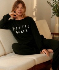 Ted Baker Size 10 Womens Black Waffle Pyjamas Joggers Loungewear Set BNWT