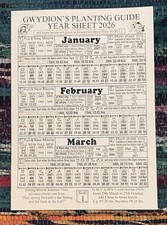 GWYDION'S PLANTING GUIDE ANNUAL YEAR SHEET for 2026