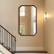 Industrial Walnut Wood Framed Wall Mirror Simple Accent Decor Mirror fr Multiuse