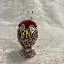 Vintage, Unusual Owl Pin Cushion made from Cypraen Tigris Sea Shell. -- 7753