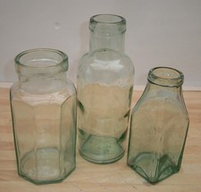 TRIO of OLD Antique AQUA Glass