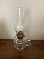 VINTAGE GLASS KEROSENE OIL HANDLAMP FINGER LAMP  With CHIMNEY