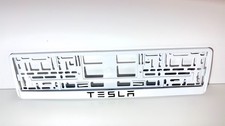 2x TESLA White Car Number Plate Surround Frame Holder *Authentic*
