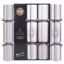 abeec Silver 14" Christmas Crackers | 6 Luxury Party Table Set With Gifts