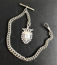 MASONIC ANTIQUE HALLMARKED 1922 SILVER FOB & SINGLE ALBERT GRADUATED WATCH CHAIN