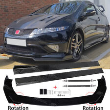 For Honda Civic FN2 Gloss Front Bumper Splitter Lip + Strut Rods + Side Skirts