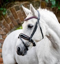 Horseware Pony Diamante Flash Bridle With Pink Crystal Browband &Patent Noseband