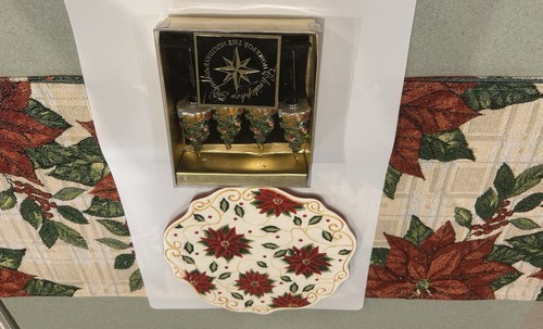 Christmas poinsettia table - christmas,