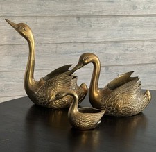 Vtg Large Solid Brass Swan