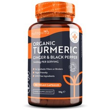 Organic Turmeric (Curcumin) + Ginger 1440mg - 180 Vegan Capsules - Joint Care
