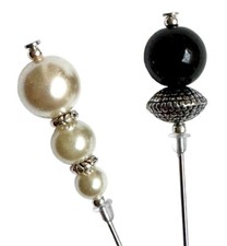 Hat pins 2x Ivory &Black Pearl Vintage Style 5" inch Long Hat Pin & Protector**
