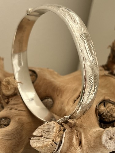 Sterling silver etched hinged - sterling,
