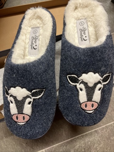 Navy cow slippers slip - navy,