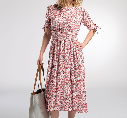 Shirred waist midi dress - waist, in