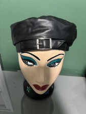 New Baker Boy Faux Leather Cap Unisex black With Bucks Front