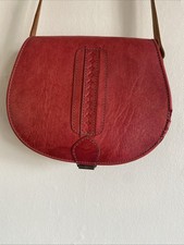 Vintage Red Leather (?) Saddle Bag Cross Body Buckle & Stitch Detail, So Lovely!