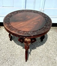 Antique Large Handmade Carved  Indian Elephant Legs  Table Occasional 30” Top