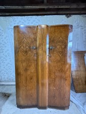 Stunning 1930s Art Deco Burr Walnut Triple Wardrobe – Vintage Armoire Storage
