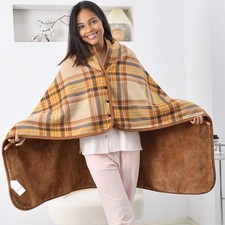 Wearable Blanket Winter Warm Fleece Shawls Wraps Soft Chunky Cape with Buttons