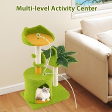 Multi-Level Pet Play House Palm Cat Tree Cat Tower-Green