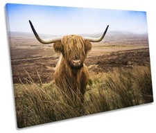 Scottish Highland Cow Print CANVAS WALL ART Picture Brown
