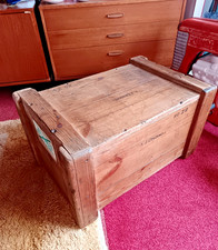 vintage wooden trunk / crate with old labels 27 x 19in storage coffee table