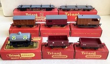 TRIANG - Job lot X8 WAGONS, TANKER, BRAKE VAN, HORSE BOX, BOLSTER WAGONS - Boxed