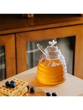 Glass Honey Jar with Dipper and Lid Honeycomb Pot Kitchen Storage