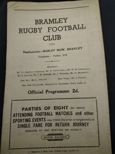 Vintage rugby league programme - rugby,