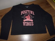 Girl's Charcoal Grey Cropped Long Sleeve Top -POSITIVE VIBES -Age 6-7 Years -