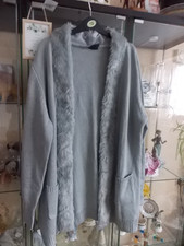 GREY  CARDIGAN with FAUX FUR