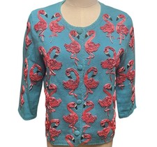 Michael Simon Flamingo Cardigan Sweater Ribbon And Beads Size Small