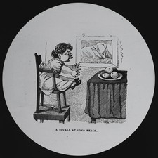 VICTORIAN PLAY ON WORDS - A SQUALL AT LONG REACH C1890 Magic Lantern Slide