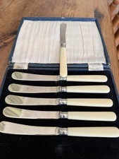 Stainless Nickel Plated Butter Table Knives with Faux Bone Handles Set of 6 