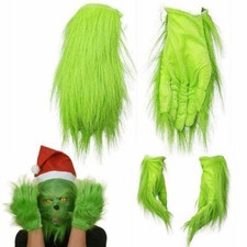 Adult Christmas Green Grinch Plush Gloves Xmas Cosplay Costume Hand Decoration