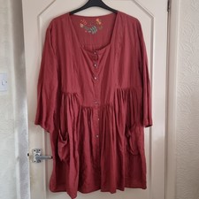 GUDRUN Sjödén Women XL Rust Red 100% LINEN Smock / Tunic Style top