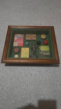 framed collection of vintage snooker and billiards memorabillia