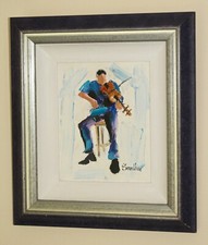 SEAN WHITE (Irish) Original Expressionist Oil Painting of a Seated Violinist 