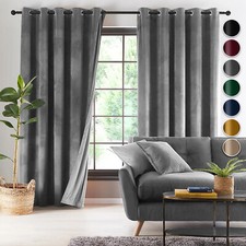 Crushed Velvet Curtains Ready Made Thermal Ring Top Fully Lined Blackout Curtain