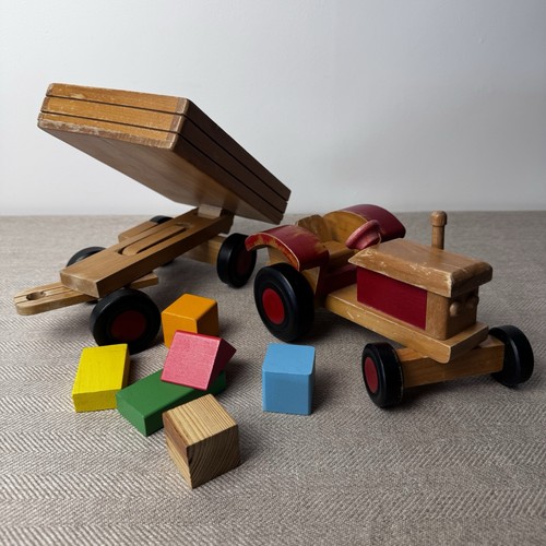 Wooden toy tractor trailer set - wooden,