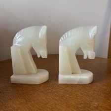 Pair of Onyx Horse Head Bookends Vintage Mid Century