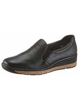 RRP £61 Rieker Women's Black Leather Slip On Wedge Loafers Shoes UK6 39 NEW