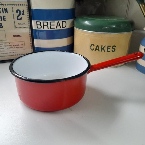 Vintage red enamel pan retro - enamel,