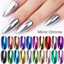 MIRROR CHROME NAIL POWDER COLOURS UNICORN ROSE GOLD BLUE PINK RED EFFECT PIGMENT