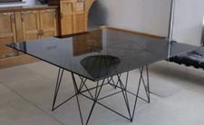 Superb Vintage Mid Century Industrial Italian Designer Style Glass Dining Table
