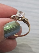 10k Yellow Gold & Clear Chrysoberyl Late Victorian/Edwardian Ring Size L
