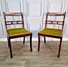 2 Antique Regency Dining Chairs – Mahogany Pair – Upholstered Wooden – Georgian